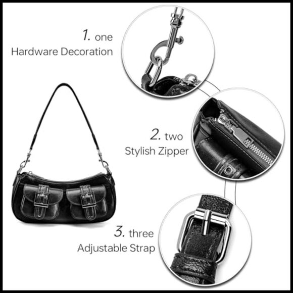 Y2K Retro Hobo Shoulder Bag Faux Leather Crossbody Purse with Zip - Picture 5 of 6